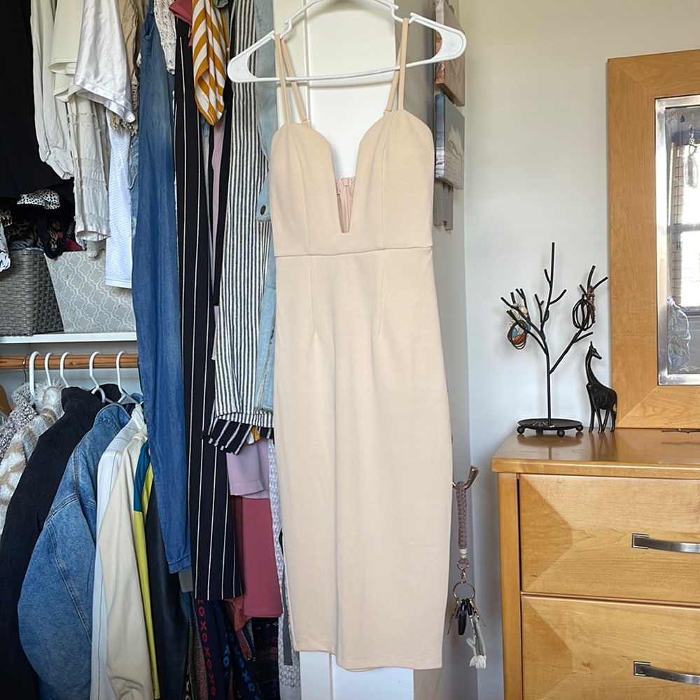 Really cute tan boutique midi dress